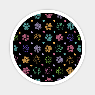 Colorful doodle paw prints with hearts Magnet